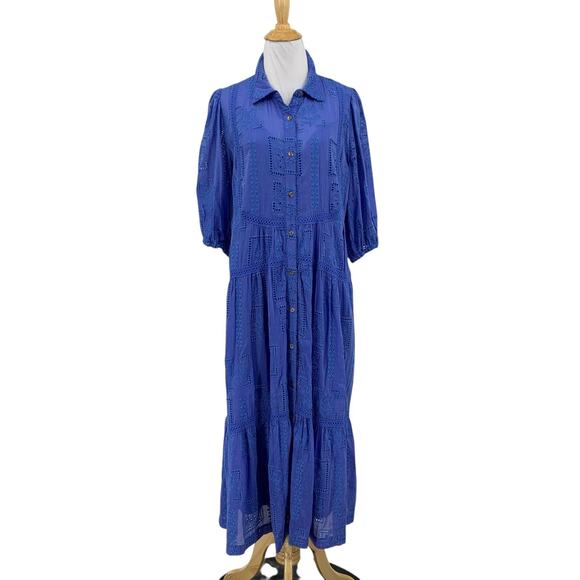 Johnny Was Dress Womens M Medium Silk Blend Sadie Embroidered Eyelet 2 PC Midi - Picture 1 of 16